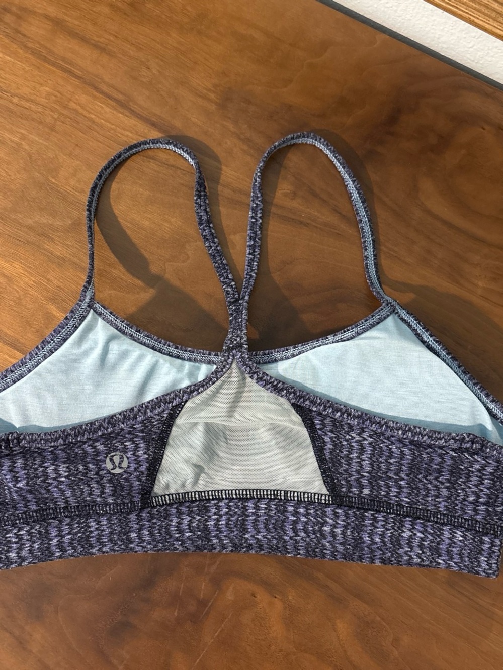 lululemon athletica Heathered Purple Strappy Sports Bra with Light Blue Lining